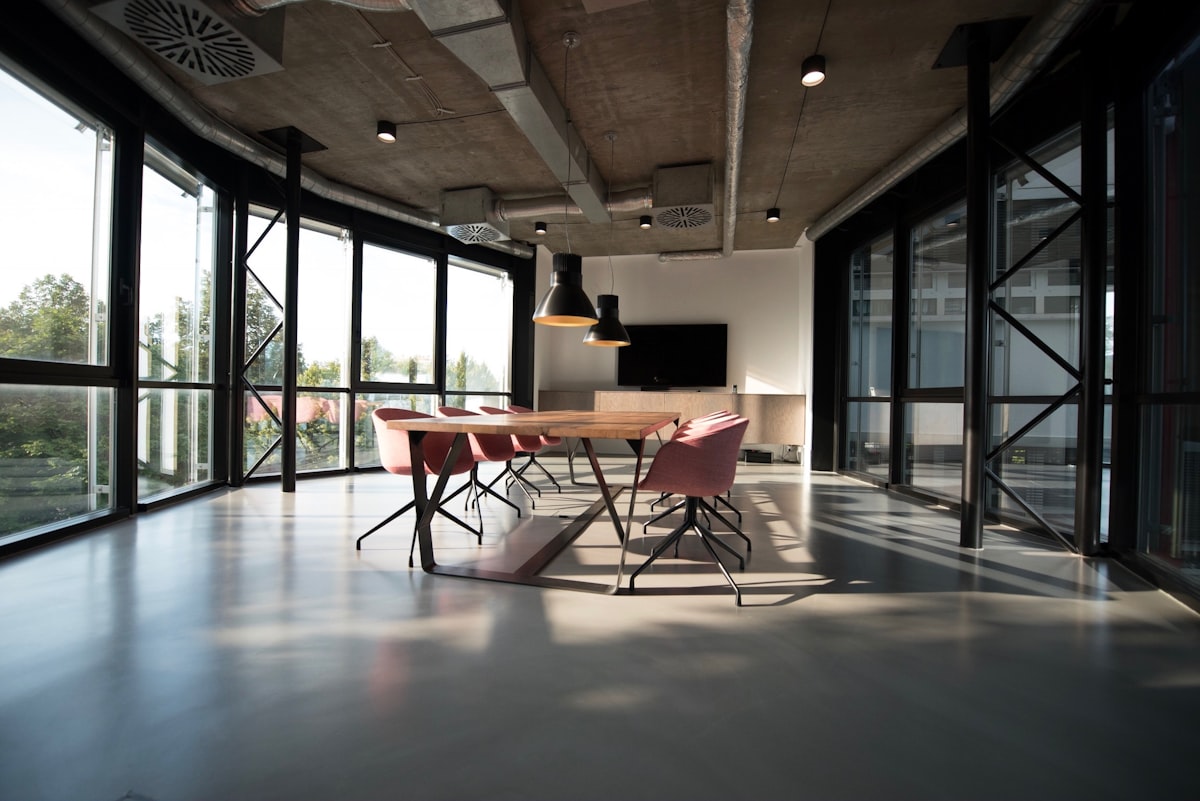 Modern technology office workspace with professionals